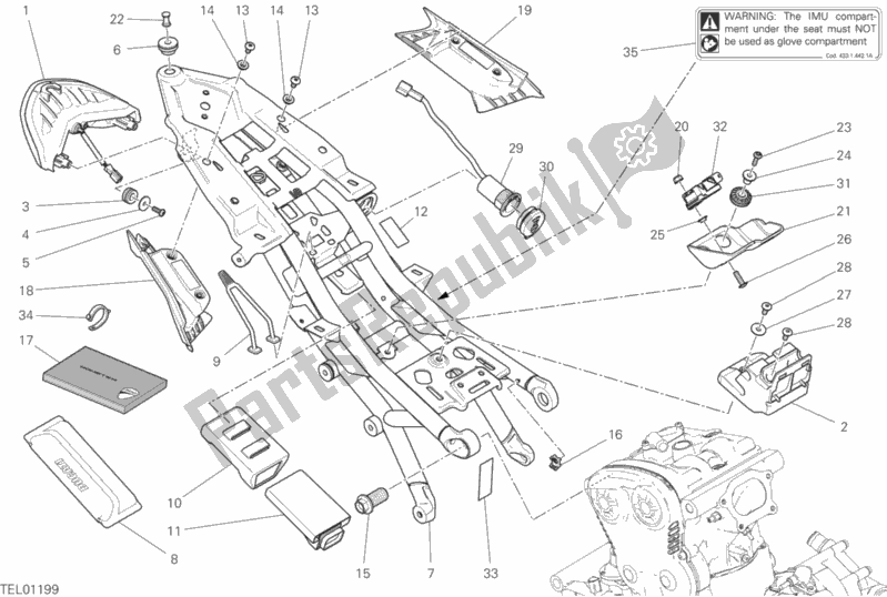 Todas as partes de Quadro Traseiro Comp. Do Ducati Monster 1200 25 TH Anniversario USA 2019